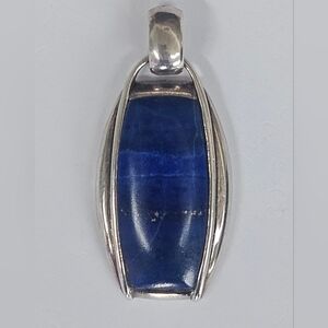 Vintage Large Mid Century Modernist Sterling Lapis Lazuli Pendant Omega Snake